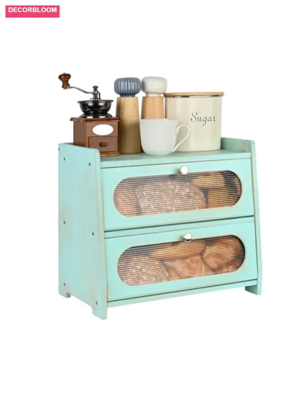 2-Tier Bamboo Bread Box with Window for Kitchen Countertop Storage